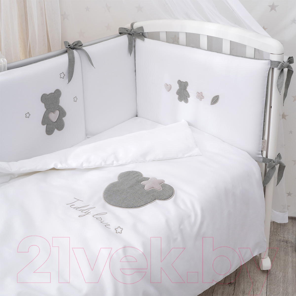 Комплект постельный для малышей Perina Teddy Love / ТЛ2.140-01.13 (серый/оливковый)