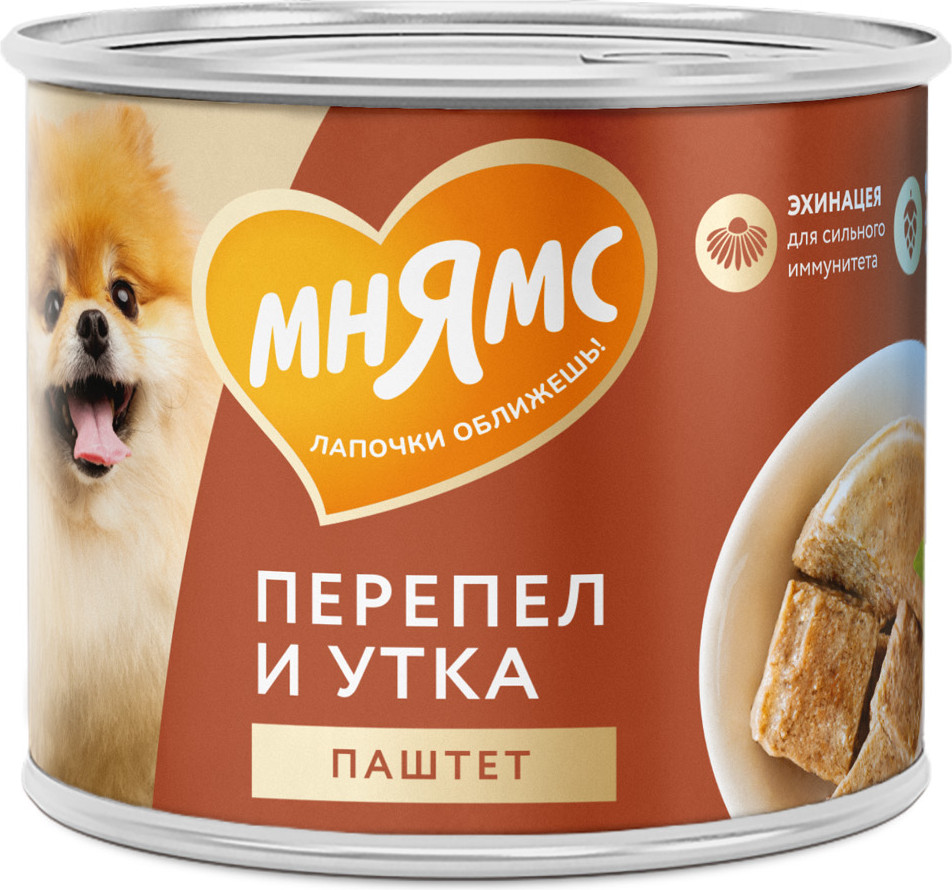 Влажный корм для собак Мнямс Сильный иммунитет. Паштет из утки и перепела / 705076 (200г)