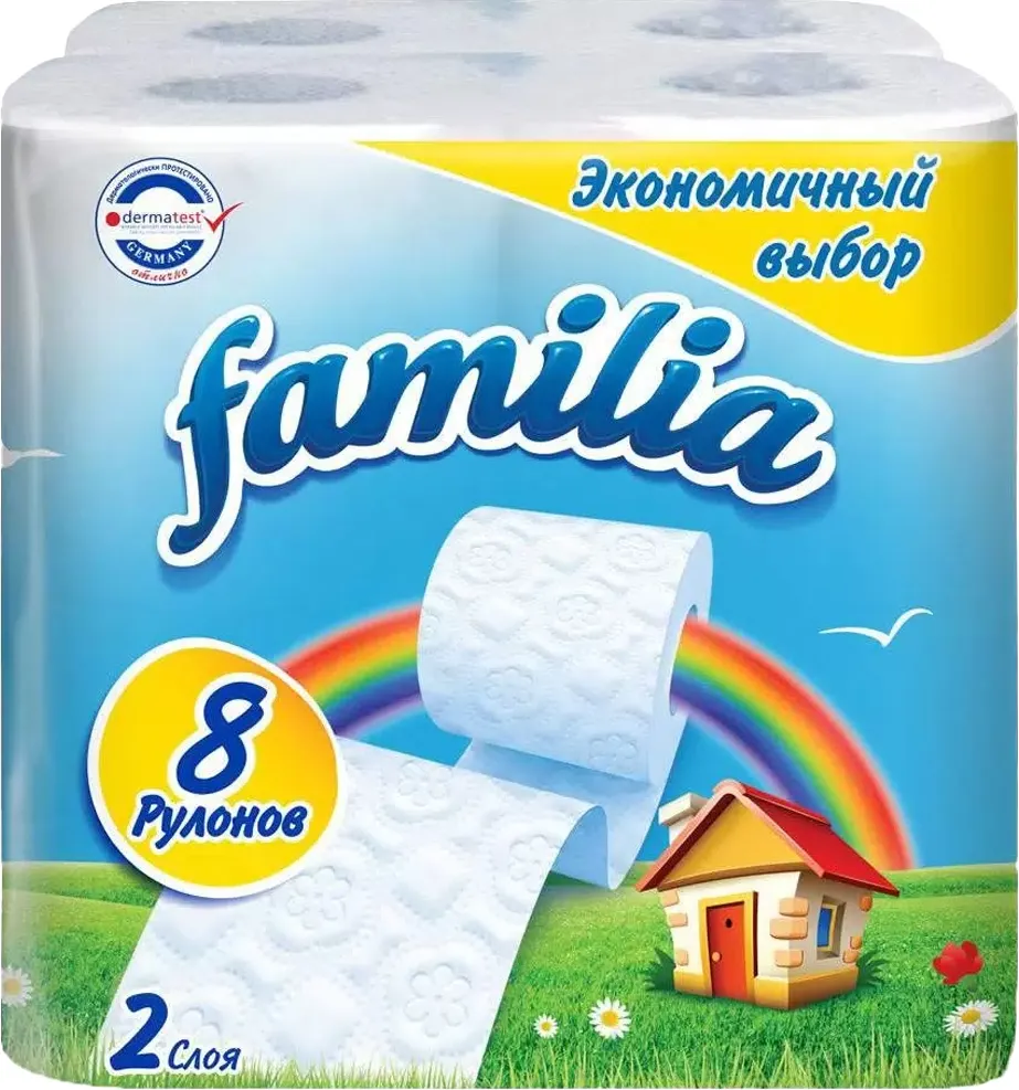 Туалетная бумага FAMILIA Белая двухслойная Радуга (8рул)