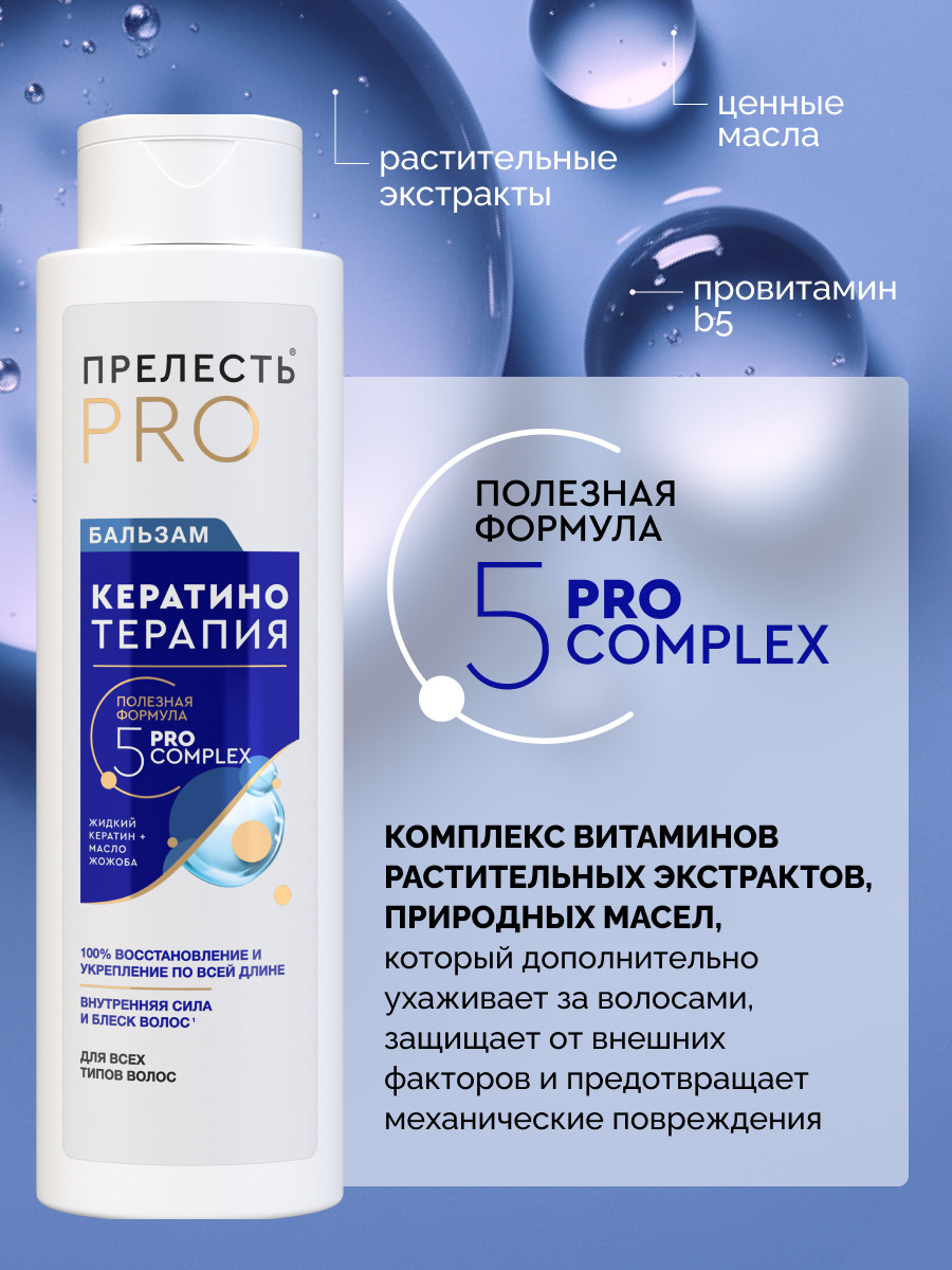 Бальзам для волос Прелесть Professional Кератинотерапия Expert Collection для любого типа волос (400мл) — фото 6