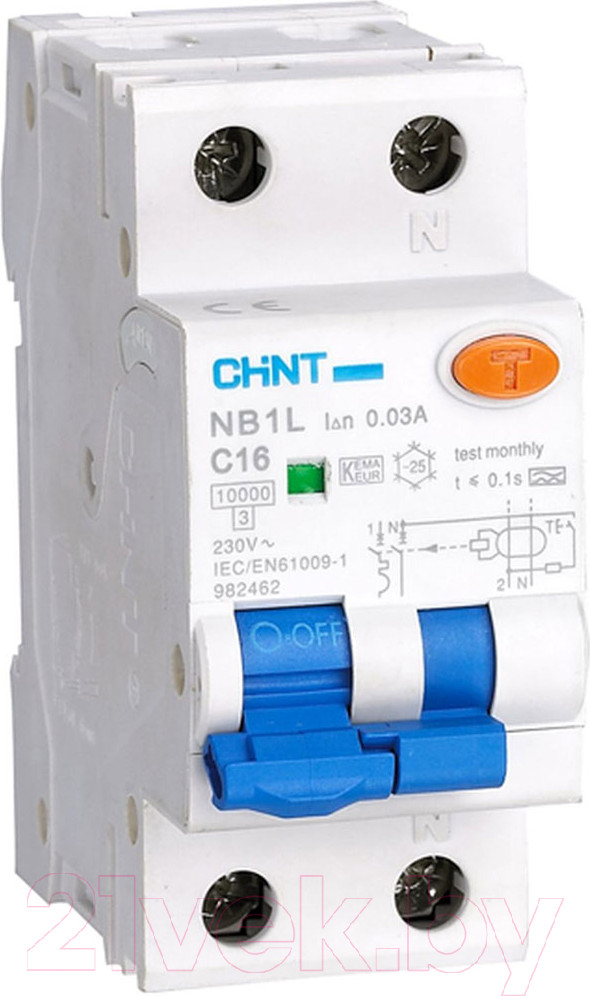 Дифференциальный автомат Chint NB1L 1P+N B 6А 30мА тип AC 10кА / 203096