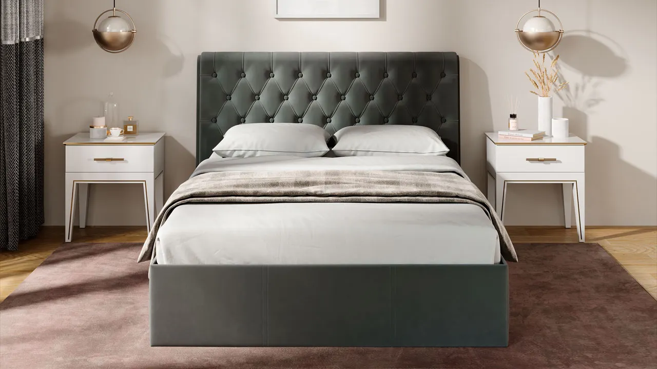 Двуспальная кровать ТриЯ Скарлет универсальная тип 1 с ПМ 180x200 (велюр графит) — фото 5
