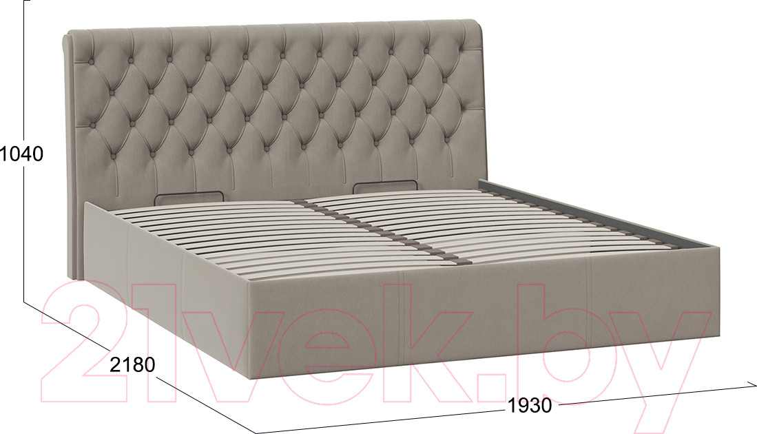 Двуспальная кровать ТриЯ Скарлет универсальная тип 1 с ПМ 180x200 (велюр мокко темный) — фото 4