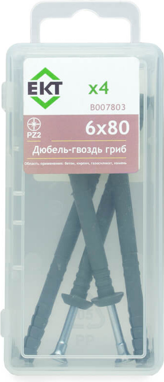 Дюбель-гвоздь ЕКТ Грибовидный 6x80 KX / B007803 (4шт, полипропилен)