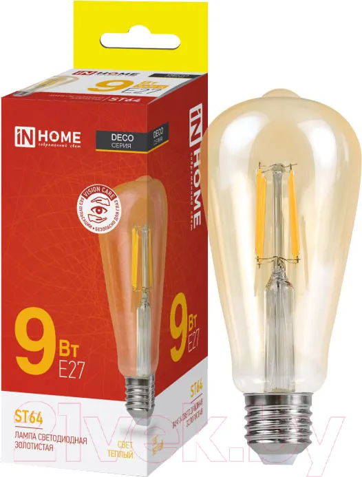 Лампа INhome LED-ST64-deco Gold 9Вт 230В Е27 3000К 1040Лм / 4690612035659
