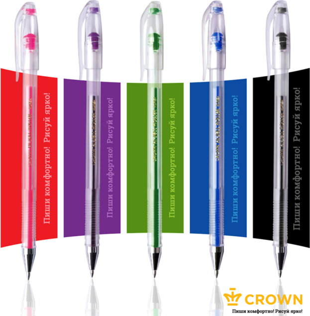 Набор гелевых ручек CrowN Hi-Jell Color / HJR-500SET/5 (5цв) — фото 3