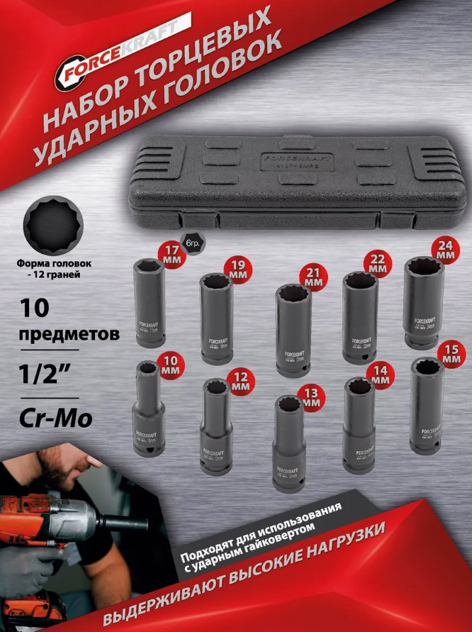 Набор головок слесарных ForceKraft FK-4107-9MPB (54556) — фото 3