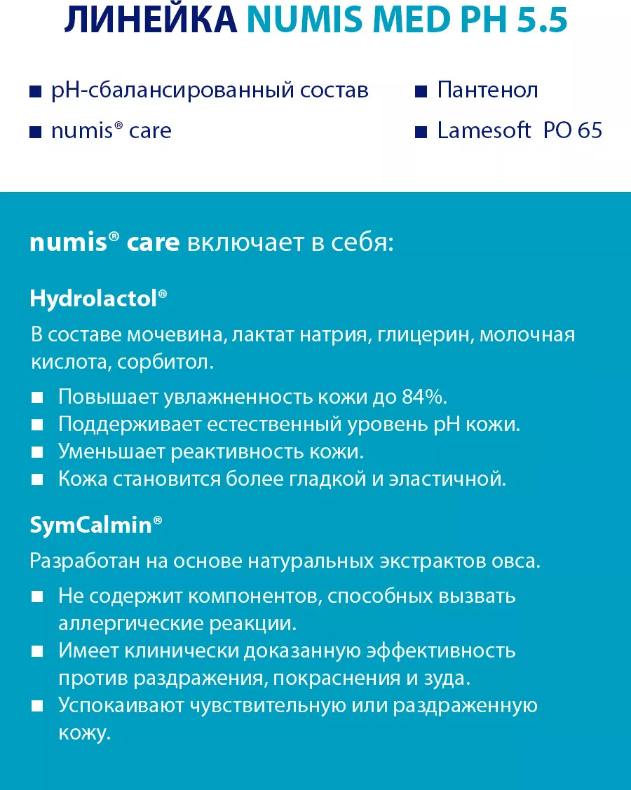 Гель для лица Numis Med Для тела с пантенолом pH 5.5 очищ. для чувств. кожи / 40213020 (200мл) — фото 6