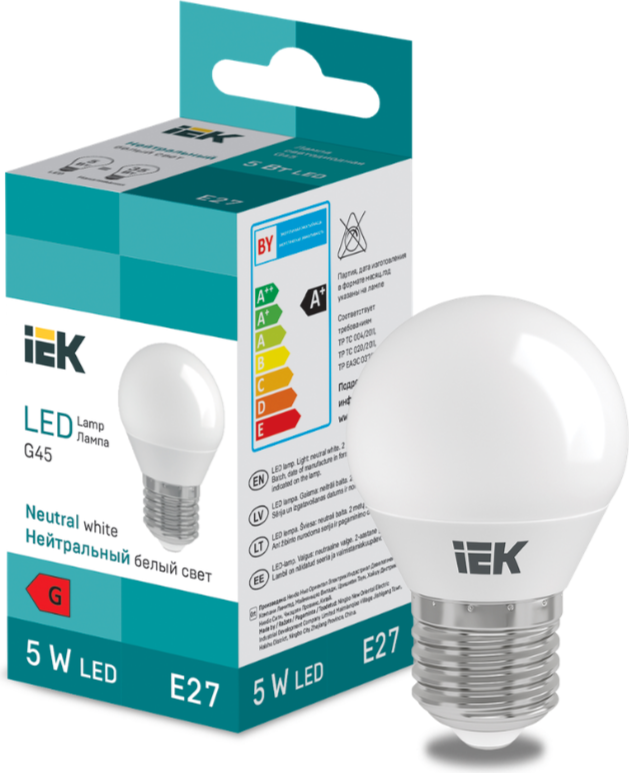 Лампа IEK G45 5 Вт 400lm 6500k E27 / LL-I-G45-5-230-65-E27