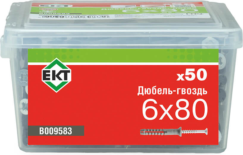 Дюбель-гвоздь ЕКТ Потайной 6x80 / B009583 (50шт, полипропилен) — фото 3