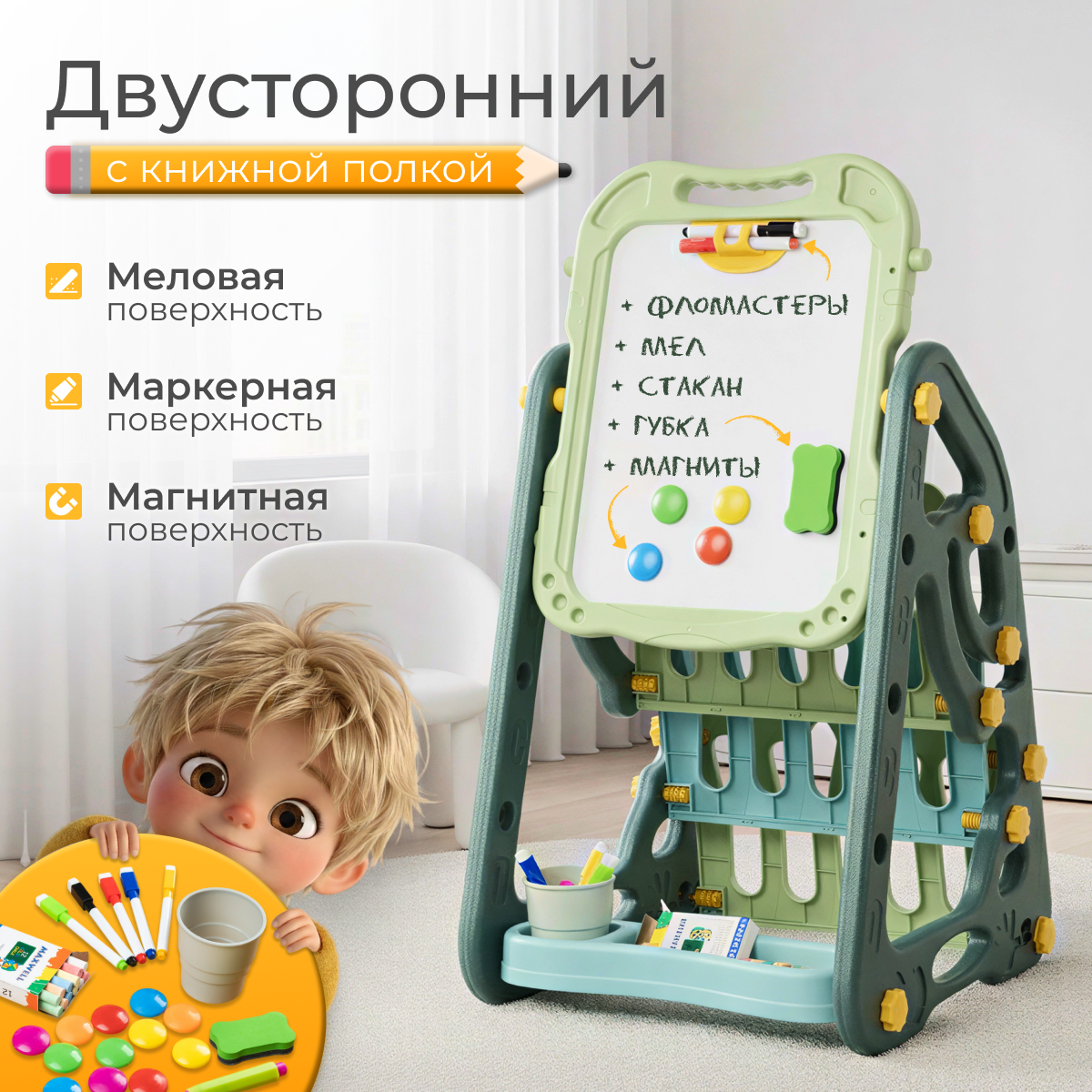 Мольберт детский Labalu Двухсторонний с книжной полкой QL061783