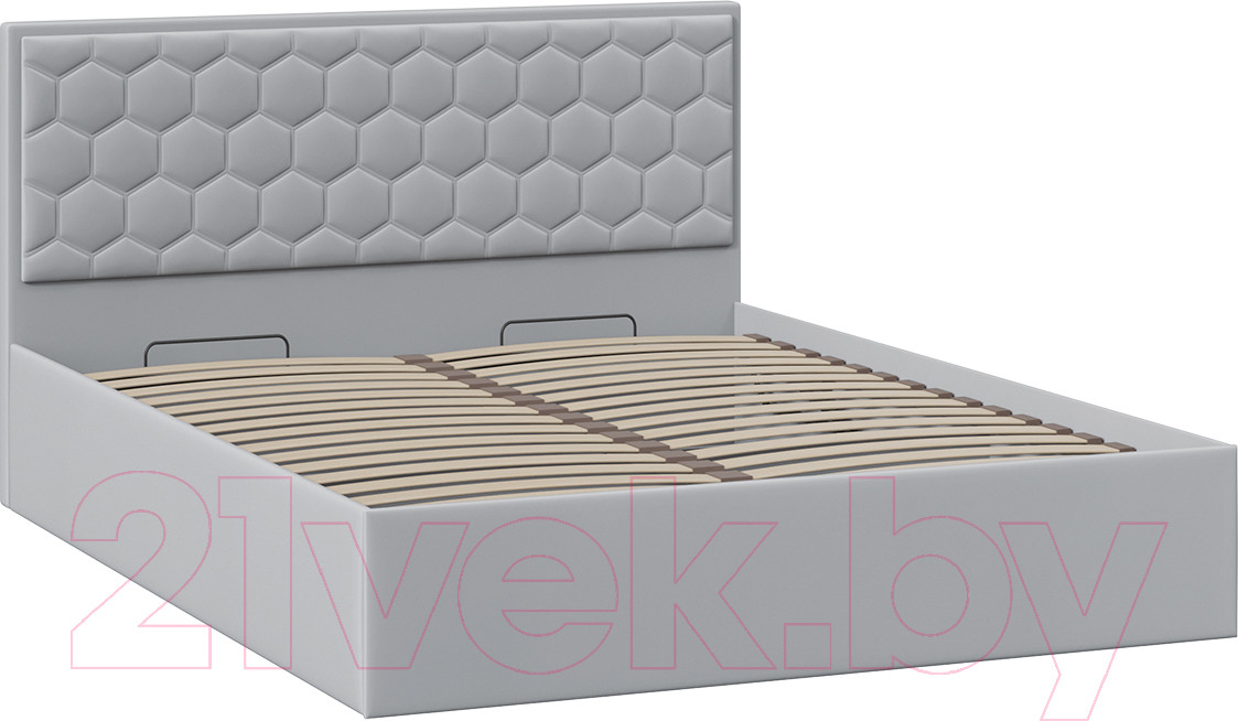 Двуспальная кровать ТриЯ Порто универсальная с ПМ и заглушиной 160x200 (велюр Confetti Silver) — фото 2