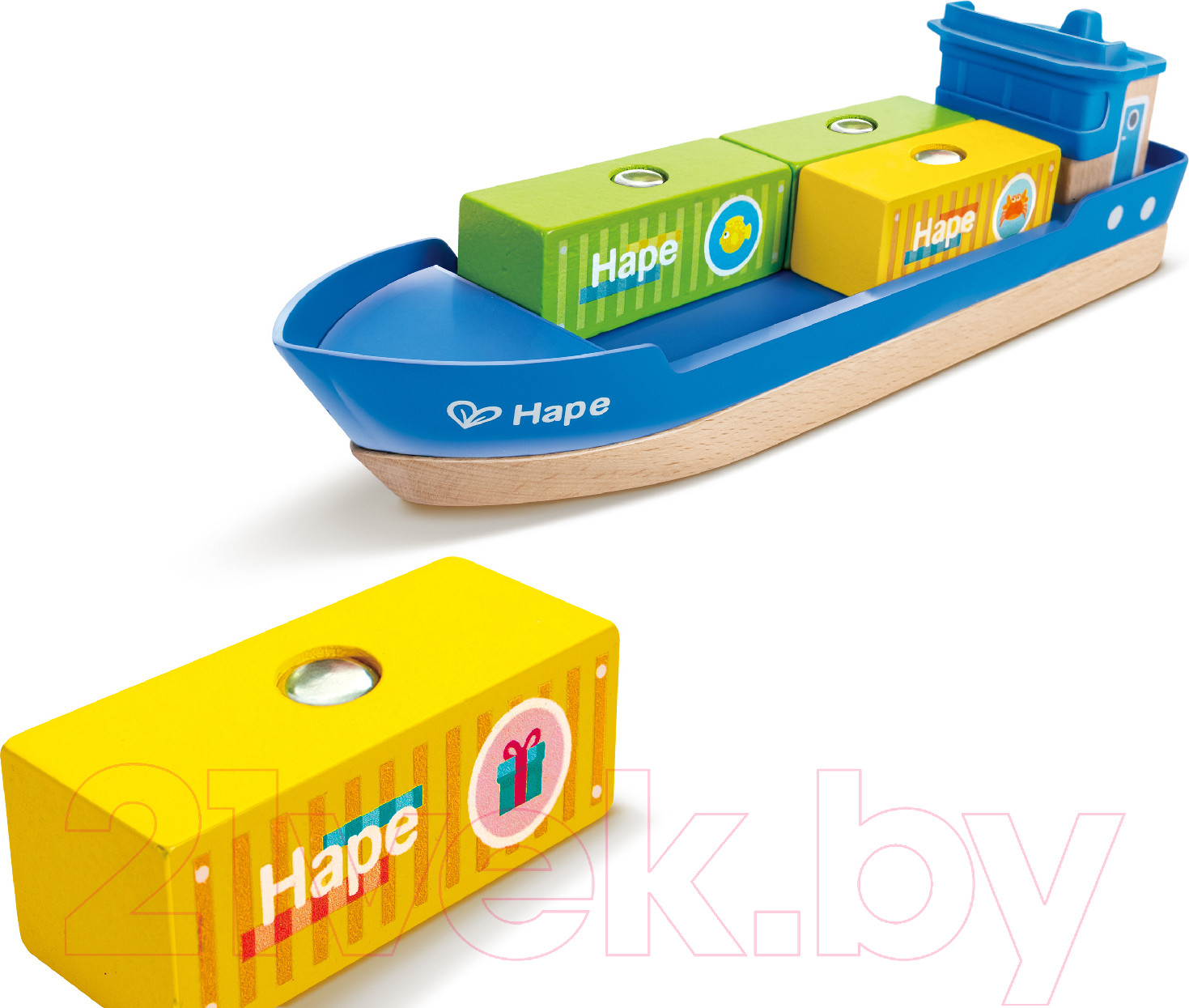 Корабль игрушечный Hape Грузовой корабль и подъемный кран. У моря / E3792_HP — фото 6