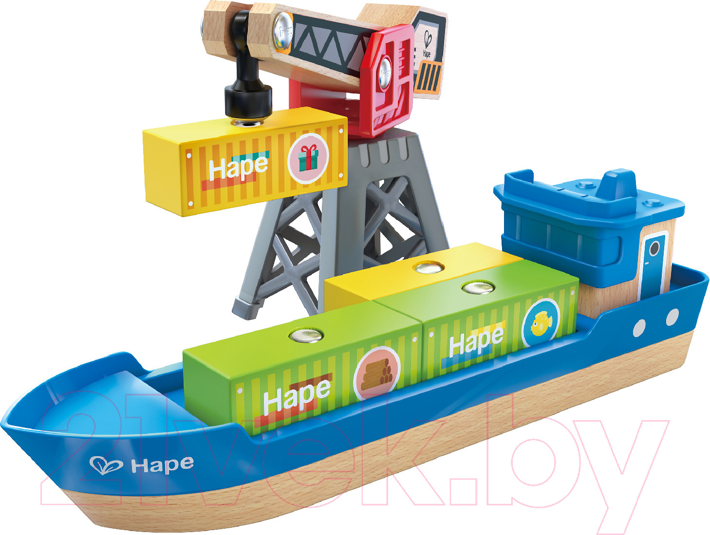 Корабль игрушечный Hape Грузовой корабль и подъемный кран. У моря / E3792_HP — фото 3