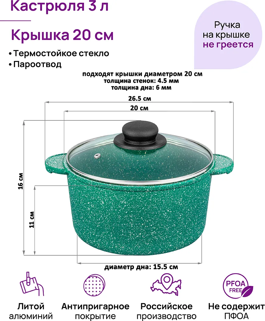 Кастрюля Elan Gallery Гармония вкуса / 120612 (изумруд) — фото 12