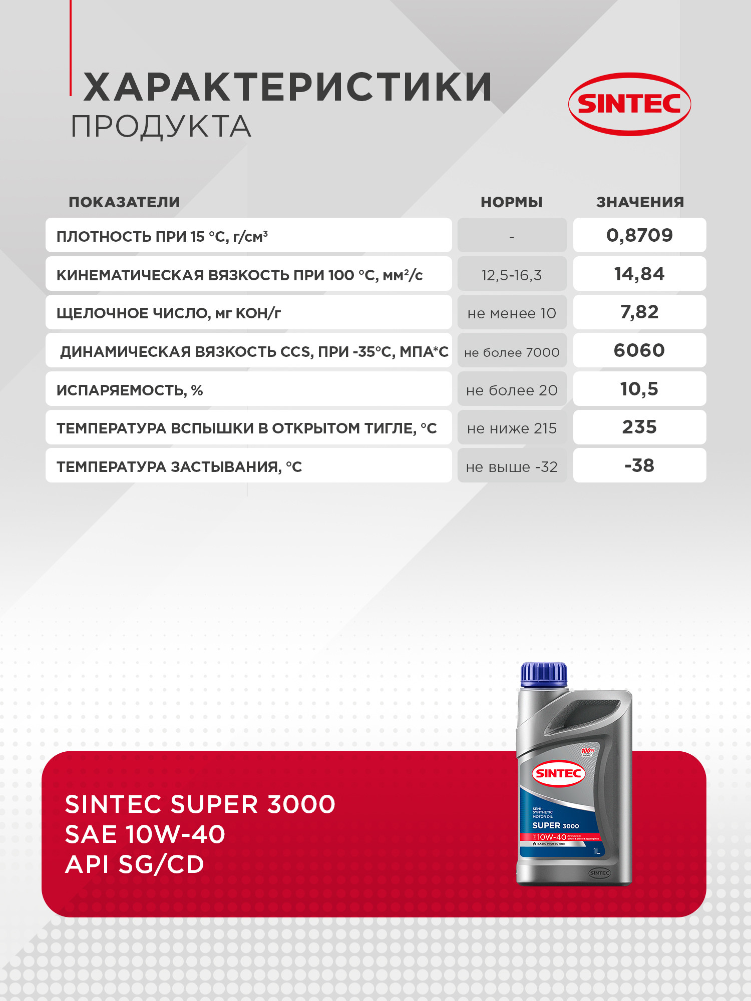 Моторное масло Sintec Super 3000 SAE 10W40 SG/CD / 600293 (5л) — фото 3