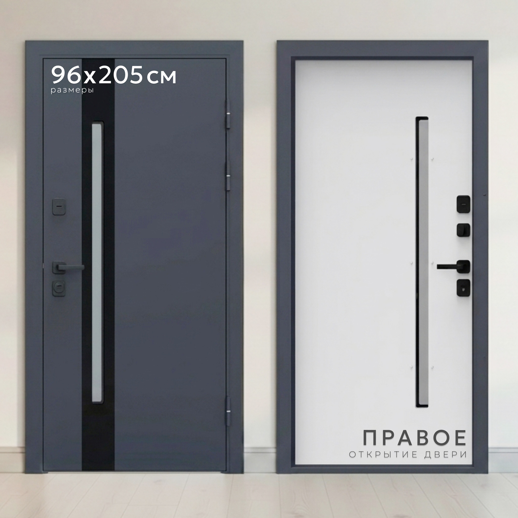 Входная дверь Guard Inox Black 2 96x205 правая (Ral 7016/экосатин белый) — фото 2