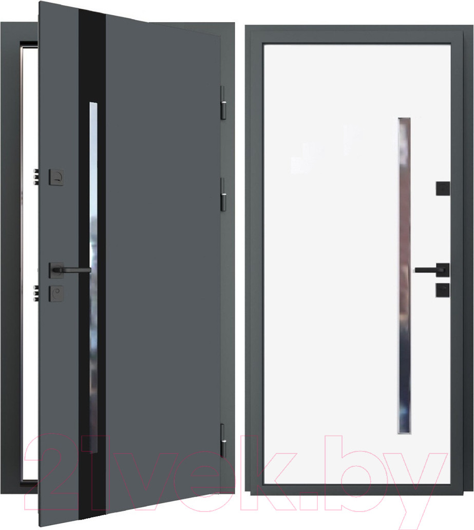 Входная дверь Guard Inox Black 2 96x205 правая (Ral 7016/экосатин белый) — фото 6