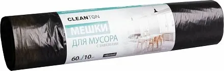 Пакеты для мусора Cleanton 60л 22мкм / 988912 (10шт, черный) — фото 1