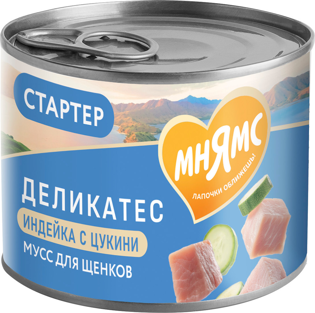 Влажный корм для собак Мнямс Паштет из индейки с цукини для щенков Мусс по-французски /176625 (200гр)