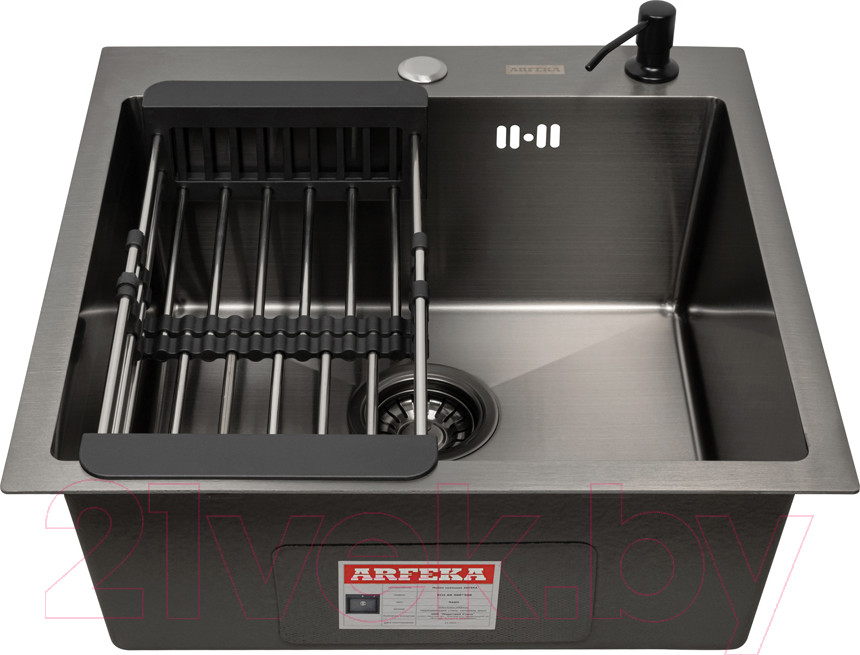 Мойка кухонная Arfeka Eco AR 50x50 + CL AR + DS AR (черный, с дозатором и коландером) — фото 3