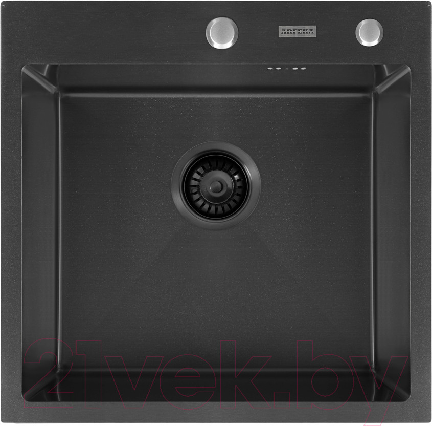 Мойка кухонная Arfeka Eco AR 50x50 + CL AR + DS AR (черный, с дозатором и коландером) — фото 2