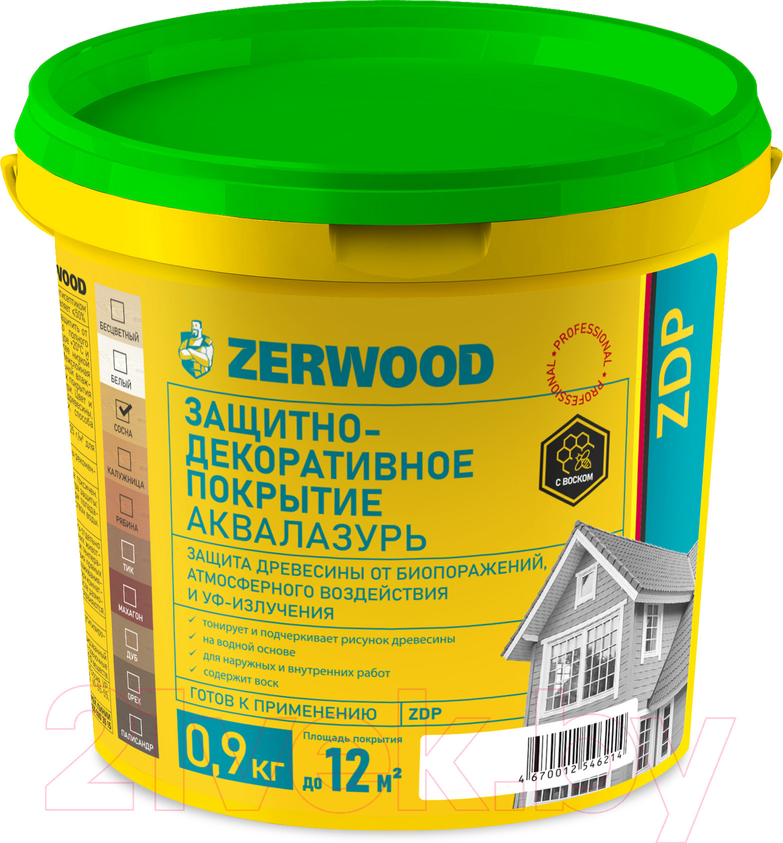 Защитно-декоративный состав Zerwood ZDP Аквалазурь (900г, белый)
