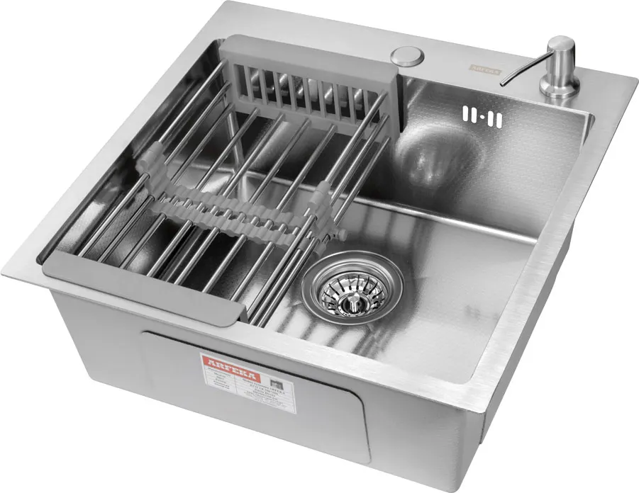 Мойка кухонная Arfeka Eco AR 50x50 + CL AR + DS AR (Satin Decor, с дозатором и коландером) — фото 2