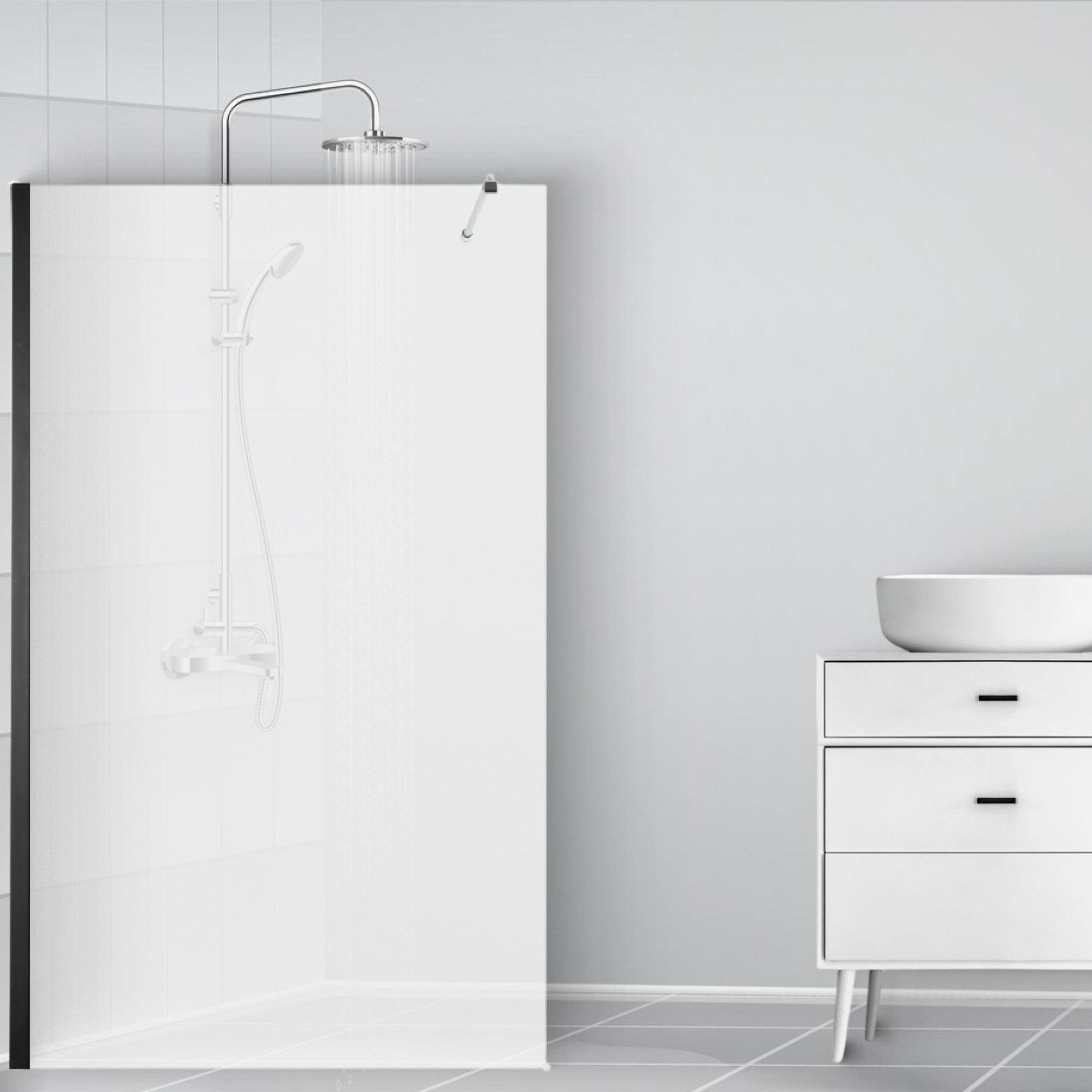 Душевая стенка Saniteco Walk-In SN-W8TB100 (100x200, прозрачное стекло, черный профиль) — фото 6