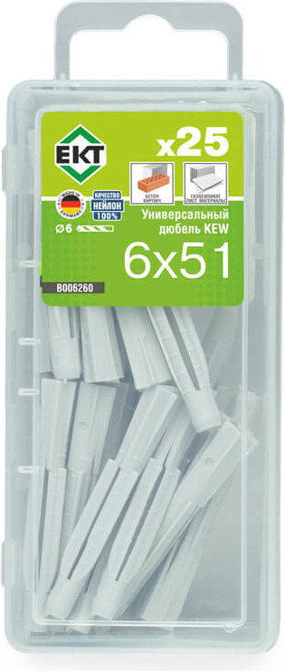 Дюбель универсальный ЕКТ KEW UDD 6x51 / B006260 (25шт, нейлон)