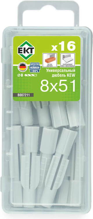 Дюбель универсальный ЕКТ KEW UDD 8x51 / B007211 (16шт, нейлон)