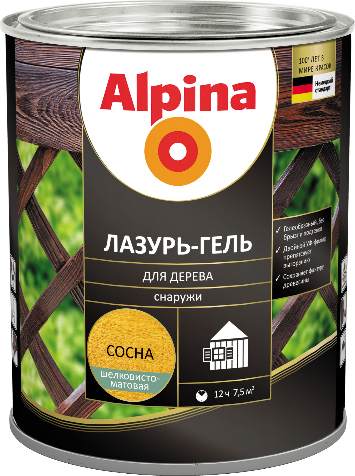 Защитно-декоративный состав Alpina Лазурь-гель (750мл, сосна)