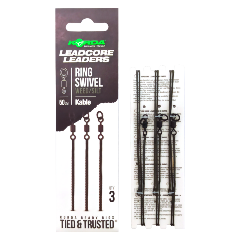 Лидкор рыболовный Korda Kable Leadcore Leader Ring Swivel 50см Weed / KLL004