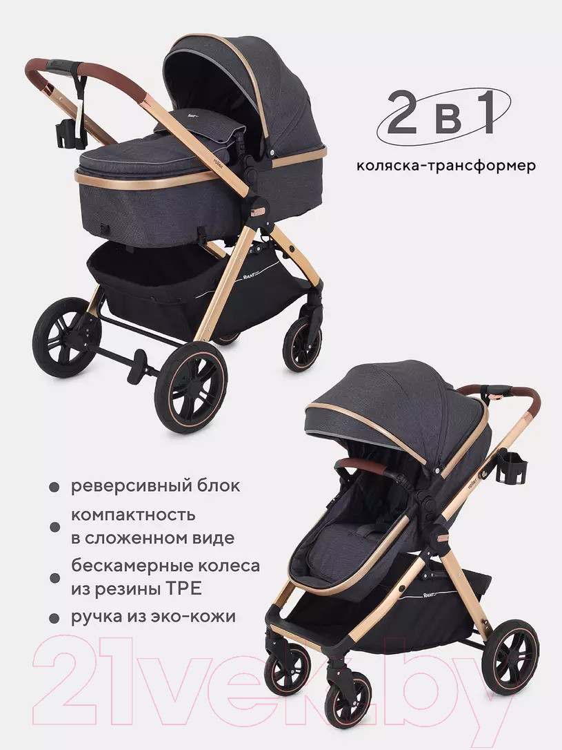 Детская универсальная коляска Rant Basic Roller Gold 2 в 1 / RA161 (Grey) — фото 5