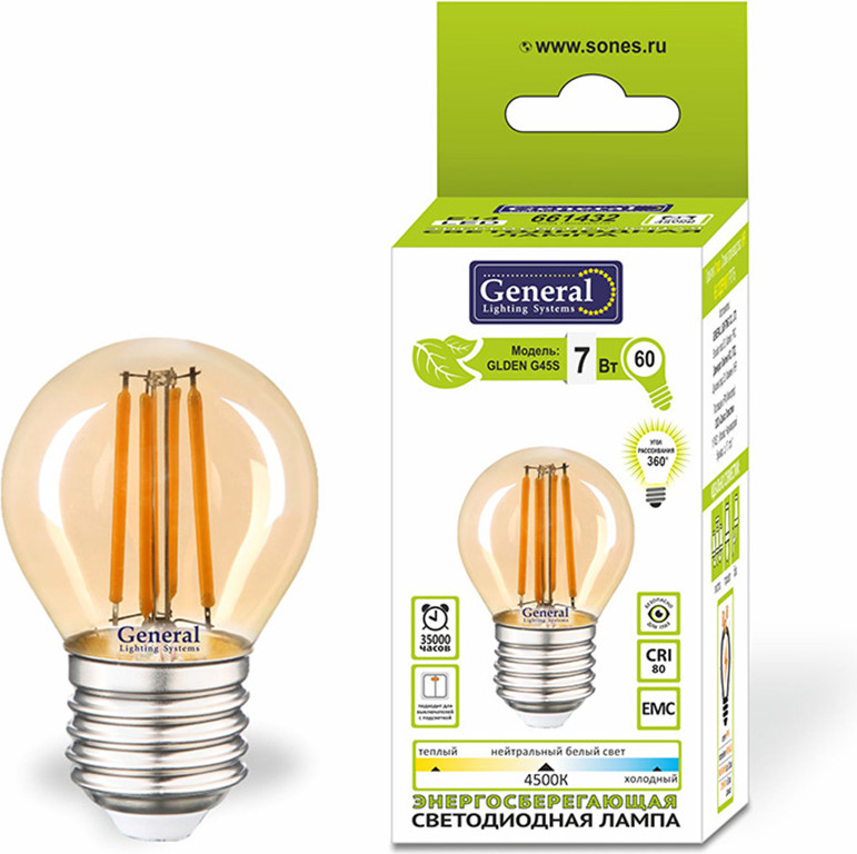 Лампа General Lighting GLDEN-G45S-7-230-E27-4500 / 661432
