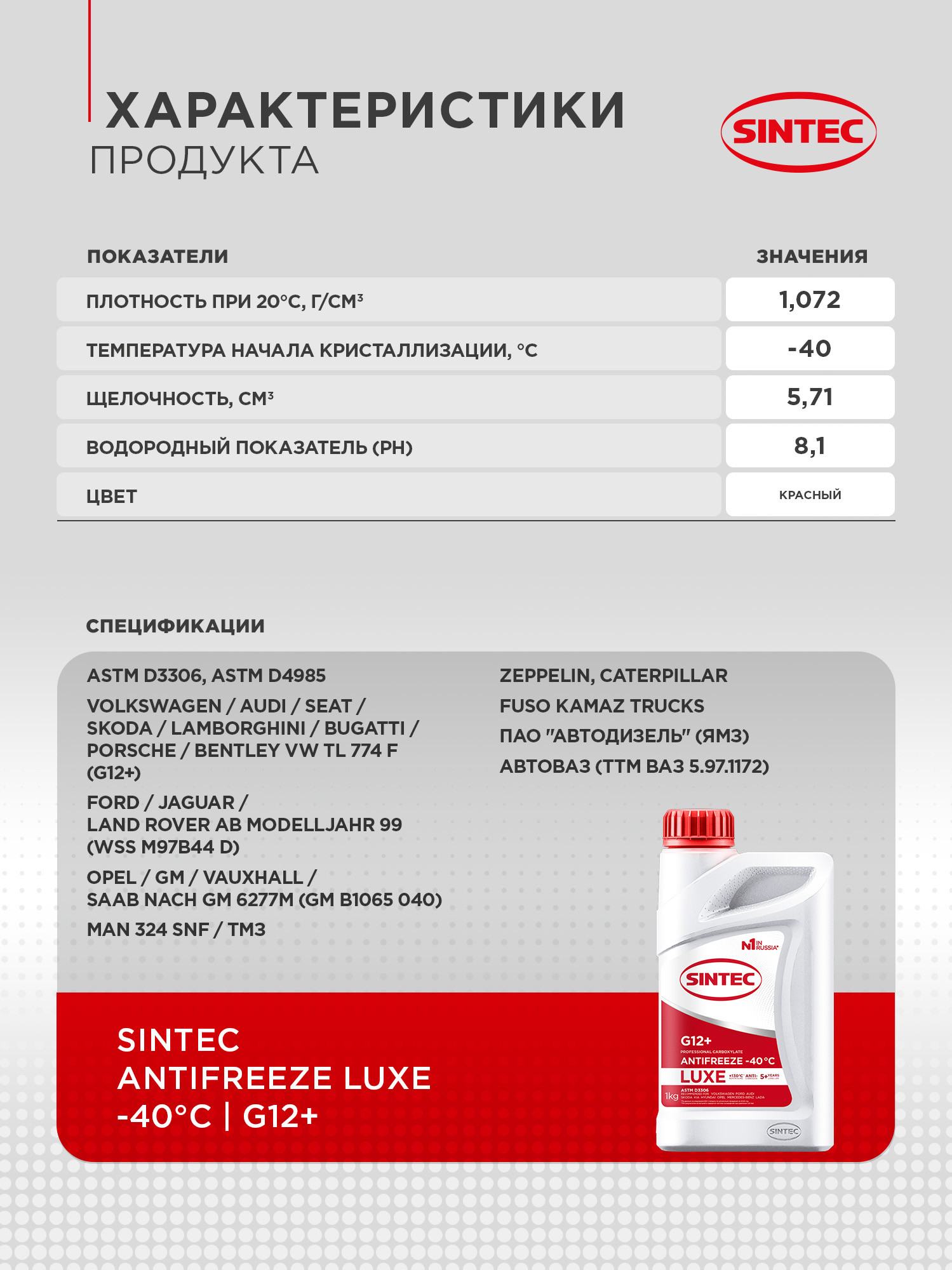 Антифриз Sintec Lux G12+ / 990550 (1кг, красный) — фото 4