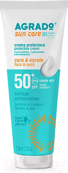 Крем солнцезащитный Agrado для лица и области декольте SPF50+ (75мл)