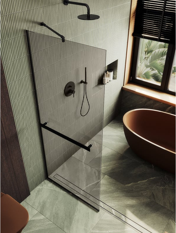 Душевая стенка MaybahGlass 89x195 / MGD-733-6у (бронзовое стекло/черный)