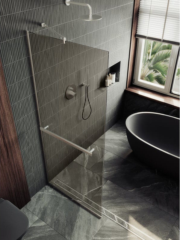 Душевая стенка MaybahGlass 89x195 / MGD-733-5у (бронзовое стекло/хром матовый)
