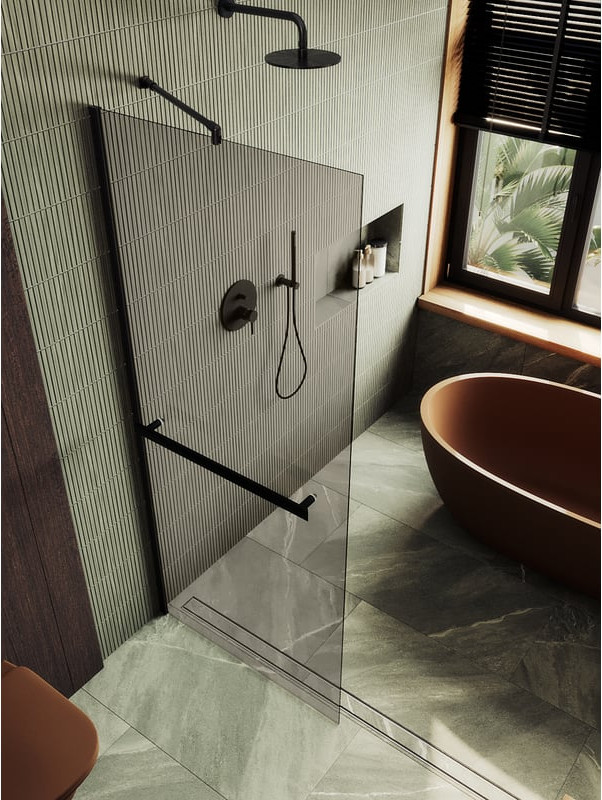 Душевая стенка MaybahGlass 89x195 / MGD-733-6ш (бронзовое стекло/черный)