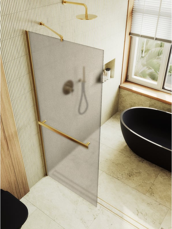 Душевая стенка MaybahGlass 89x195 / MGD-734-3ш (бронзовое матовое стекло/золотой)