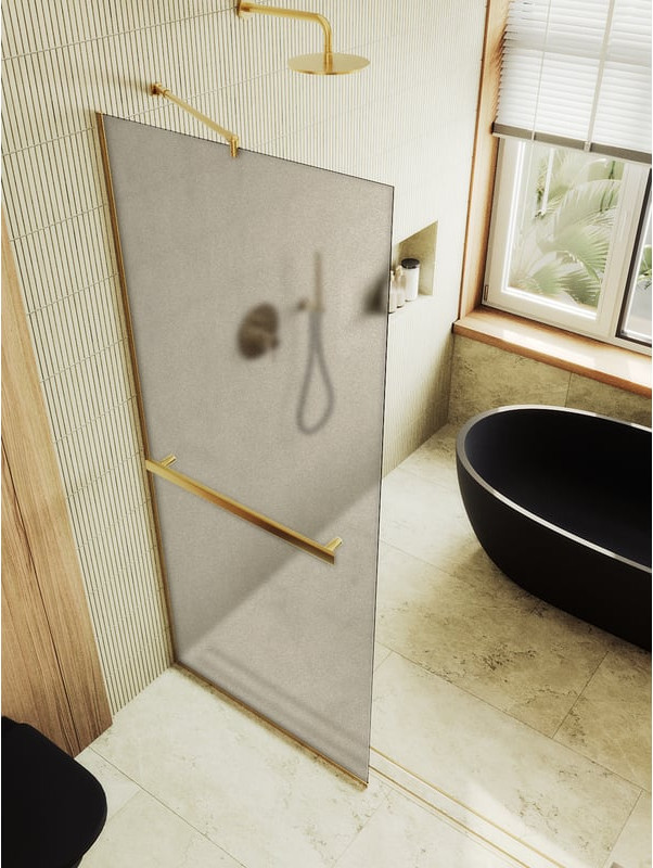 Душевая стенка MaybahGlass 89x195 / MGD-734-3у (бронзовое матовое стекло/золотой)