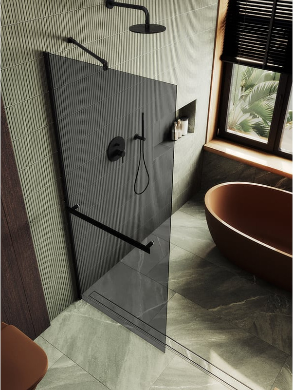 Душевая стенка MaybahGlass 89x195 / MGD-735-6ш (графитовое стекло/черный)