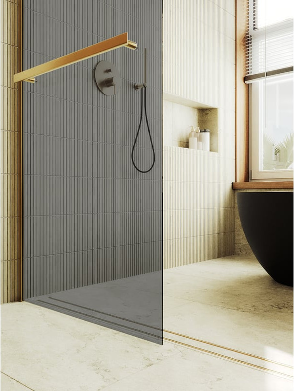 Душевая стенка MaybahGlass 89x195 / MGD-735-3ш (графитовое стекло/золотой) — фото 4