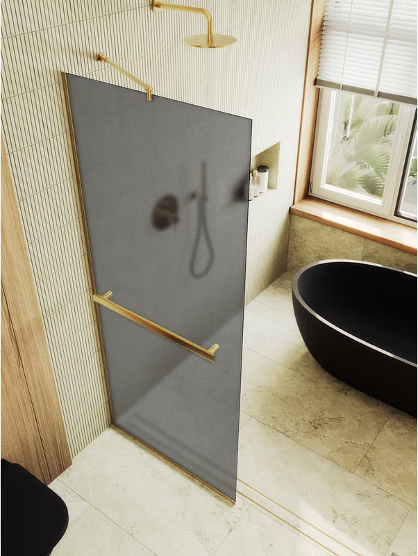 Душевая стенка MaybahGlass 89x195 / MGD-736-3у (графитовое матовое стекло/золотой)