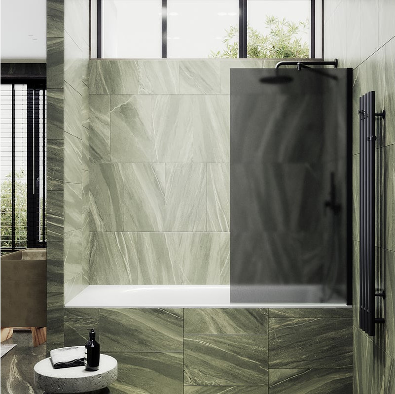 Стеклянная шторка для ванны MaybahGlass MGV-88-6ш (графитовое матовое стекло/черный)