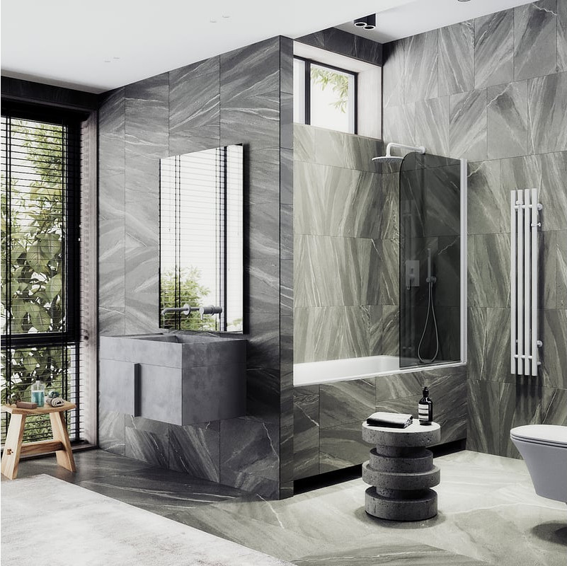 Стеклянная шторка для ванны MaybahGlass MGV-623-1 (графитовое стекло/белый матовый) — фото 2
