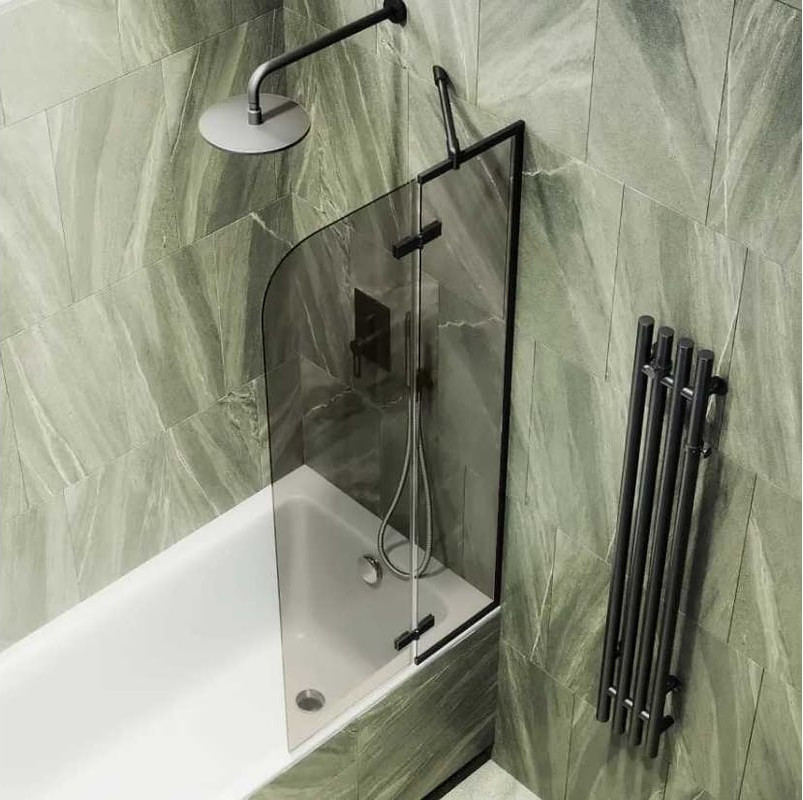 Стеклянная шторка для ванны MaybahGlass MGV-657-6 (бронзовое стекло/черный)