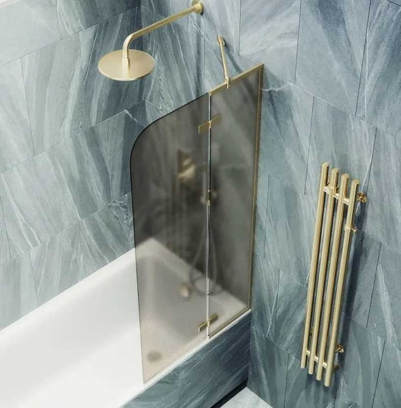 Стеклянная шторка для ванны MaybahGlass MGV-658-3 (бронзовое матовое стекло/золотой)