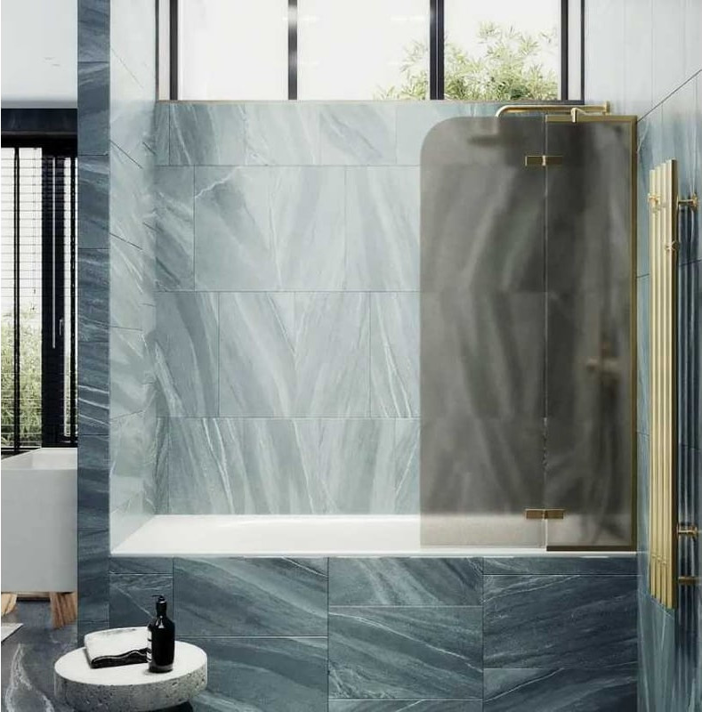 Стеклянная шторка для ванны MaybahGlass MGV-658-3 (бронзовое матовое стекло/золотой) — фото 3